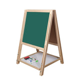 OBASIX® Height Adjustable Magnetic Foldable Whiteboard and Green Chalkboard for Children| Natural Pinewood| WBCB-02