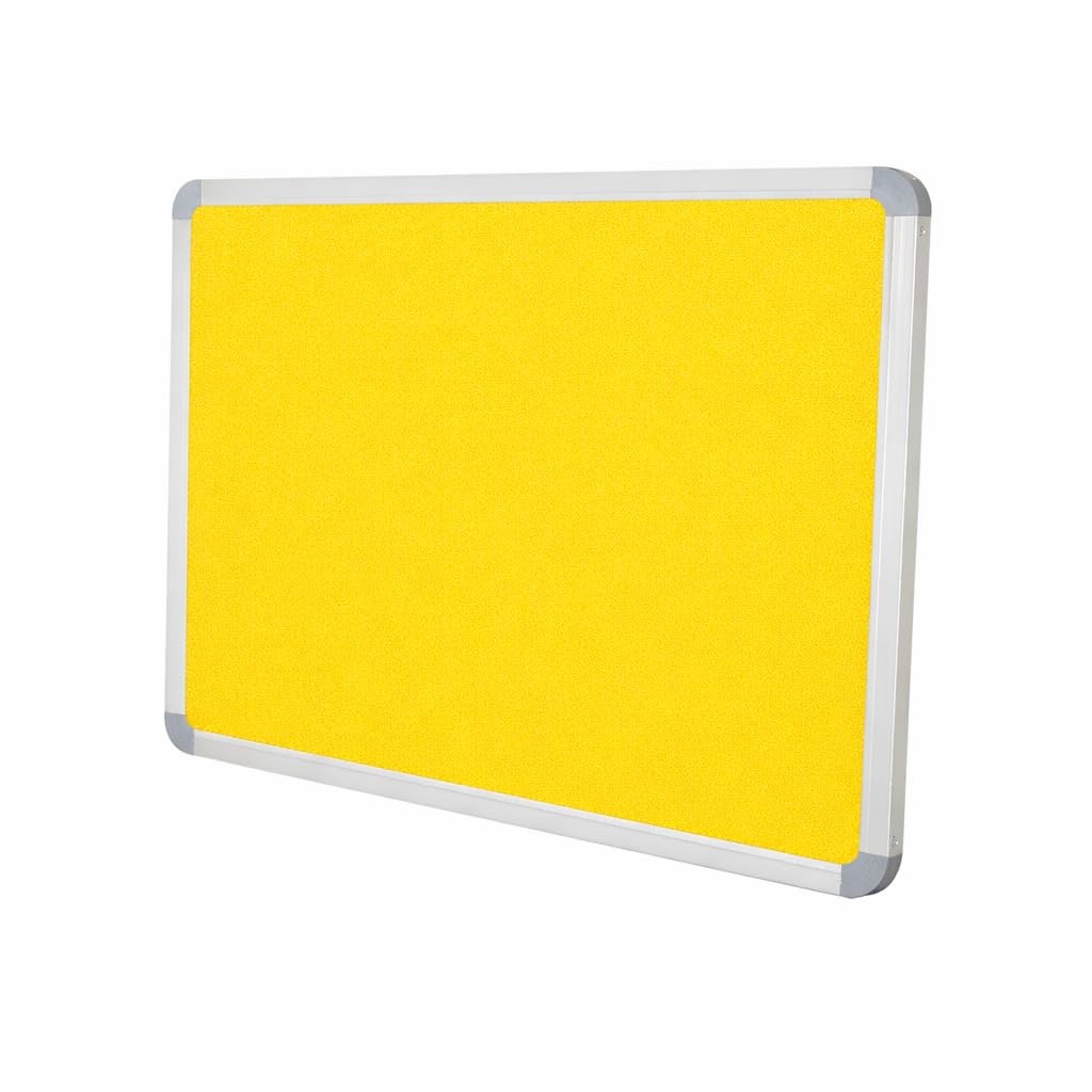 OBASIX® Superior Series Yellow Fabric Pin-Up Display Board 90×120 cm for Kids, Home & Office | Heavy-Duty Aluminium Frame Notice Board | Bulletin Board for Thumb Pins