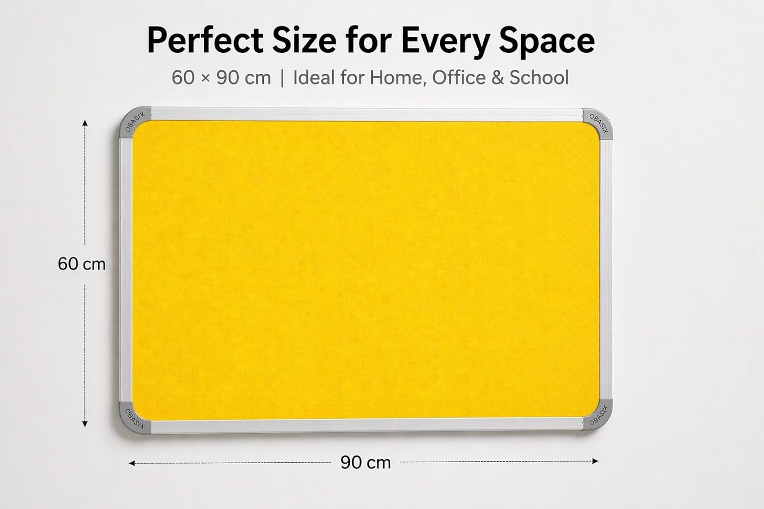 OBASIX® Superior Series Yellow Fabric Pin-Up Display Board 60×90 cm for Kids, Home & Office | Heavy-Duty Aluminium Frame Notice Board | Bulletin Board for Thumb Pins
