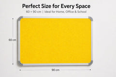 OBASIX® Superior Series Yellow Fabric Pin-Up Display Board 60×90 cm for Kids, Home & Office | Heavy-Duty Aluminium Frame Notice Board | Bulletin Board for Thumb Pins