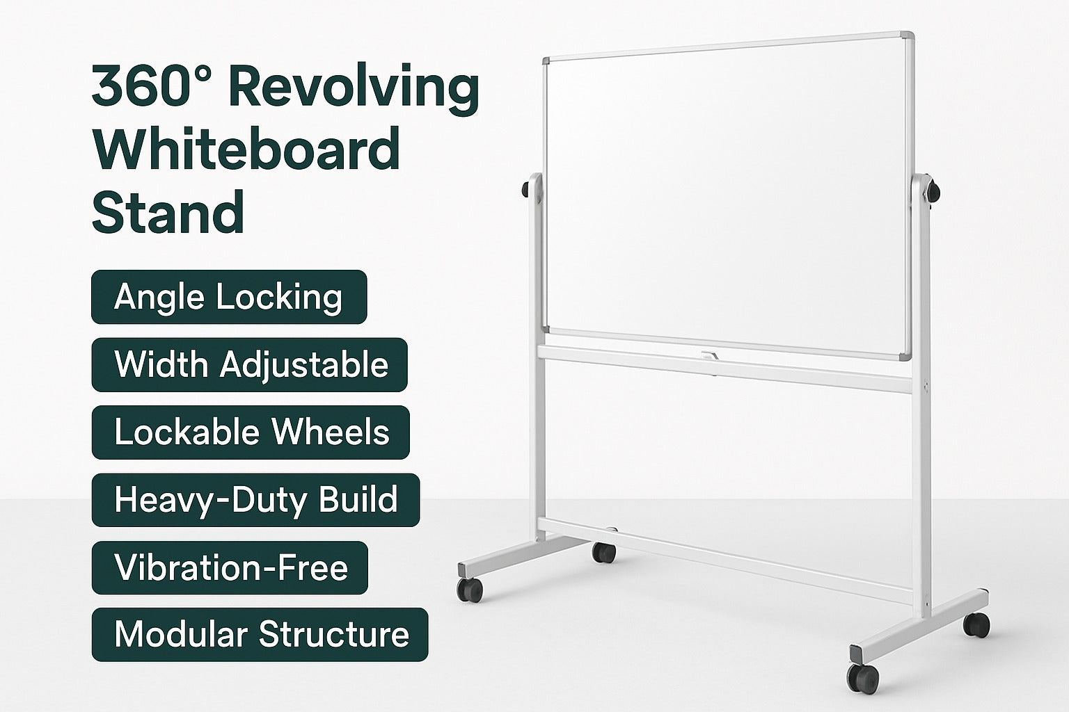 OBASIX® Premium 360 Degree Revolving Whiteboard Stand | Width Adjustable Mobile Board Stand with Lockable Wheels | Heavy Duty Powder Coated Frame | Fits 5ft to 8ft Whiteboards