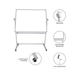 OBASIX® Premium 360 Degree Revolving Whiteboard Stand | Width Adjustable Mobile Board Stand with Lockable Wheels | Heavy Duty Powder Coated Frame | Fits 5ft to 8ft Whiteboards