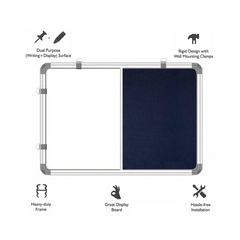 OBASIX® Classic Series Combination Board 2x3 Feet (Non-Magnetic Whiteboard with Blue Pin-up Notice Board) | Aluminium Frame CWBPBB6090