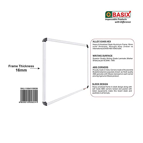 OBASIX® Superior Series White Board 3x4 Feet (Non-Magnetic) | Heavy Aluminium Frame Natural Finesse SWB90120