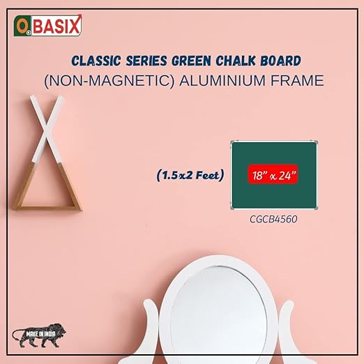 OBASIX® Classic Series Green Chalk Board 1.5x2 Feet (Non-Magnetic) | Aluminium Frame CGCB4560