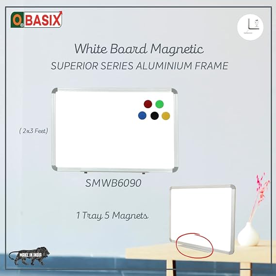OBASIX® Superior Series White Board 2x3 Feet Magnetic  | Heavy Aluminium Frame Natural Finesse SMWB6090
