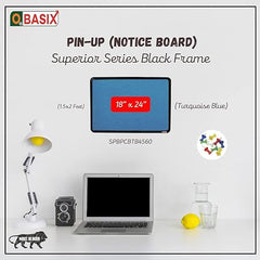 OBASIX® Superior Series Pin-up Bulletin Notice Board (1.5x2 Feet) Turquoise Blue for School College Offices  | Powder Coated Black Frame SPBPCBTB4560