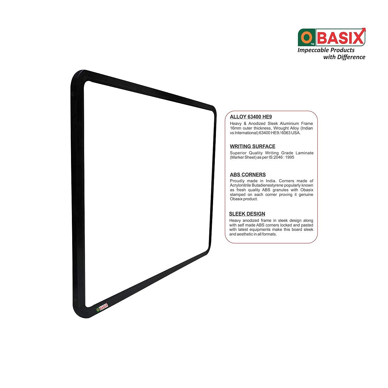 OBASIX® Superior Series Whiteboard 4×8 Feet (Non-Magnetic) | Fine Black Coated Aluminium Frame SWBPCB120240