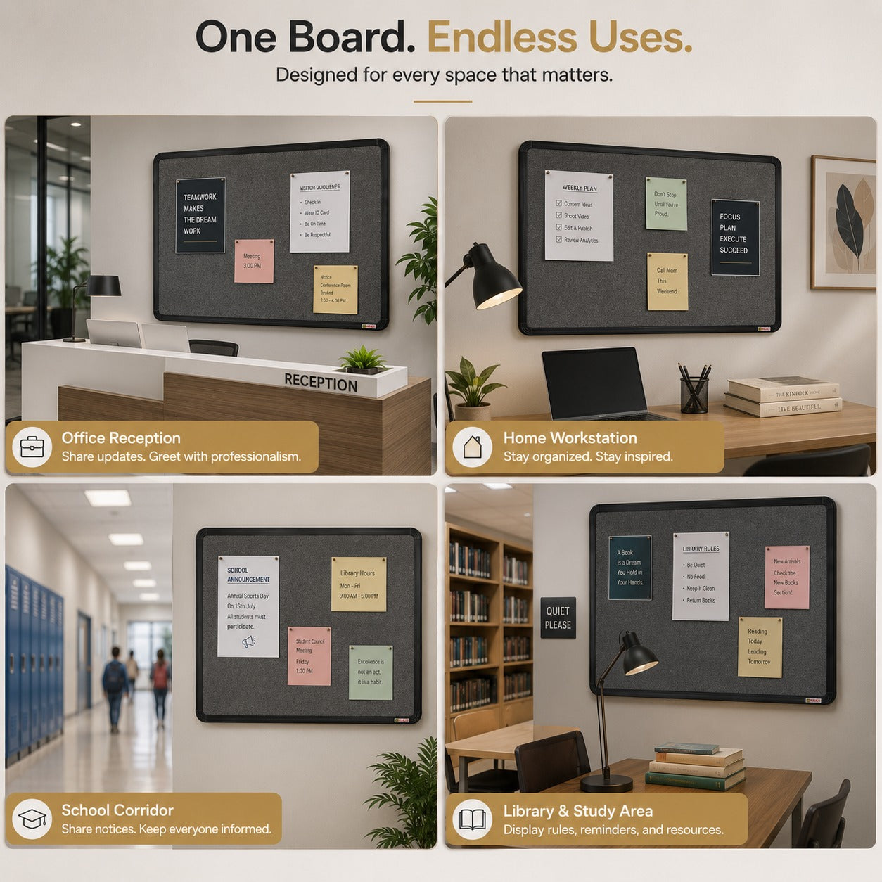 OBASIX® Superior Series Pin-Up Bulletin Notice Board 2x3 Feet Mid Grey with Powder Coated Black Aluminium Frame | Soft Board for Office, School &College | Wall Mount Pin Board with 20 Push Pins