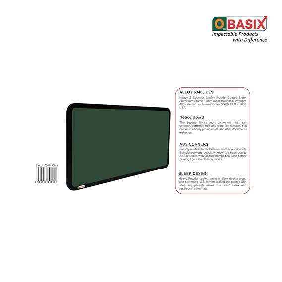 OBASIX® Superior Series Pin Up Bulletin Notice Board (1x2Feet) Green for School College Office | Powder Coated Black Frame SPBGPCB3060