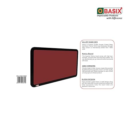 OBASIX® Pin-up (Notice Board) 1x2 Feet Powder Coated Black Frame