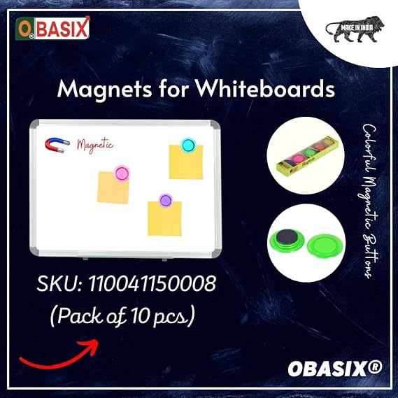 OBASIX® 40 mm Magnets for Whiteboards | Pack of 10 pcs | Colourful Magnetic Buttons