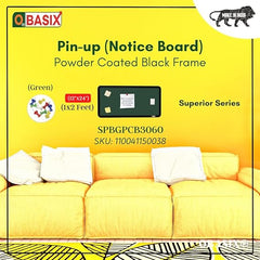 OBASIX® Superior Series Pin Up Bulletin Notice Board (1x2Feet) Green for School College Office | Powder Coated Black Frame SPBGPCB3060