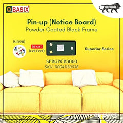 OBASIX®  Superior Series Pin-up Bulletin Notice Board (1x2 Feet) Green for School College Office | Powder Coated Black Frame SPBGPCB3060