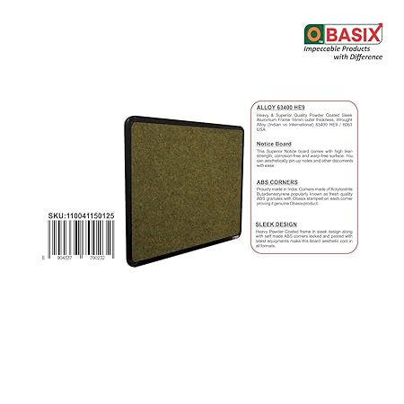 OBASIX® Superior Series Pin-up Bulletin Notice Board (1.5x2 Feet) Olive Green for School College Office | Powder Coated Black Frame SPBPCBOG4560