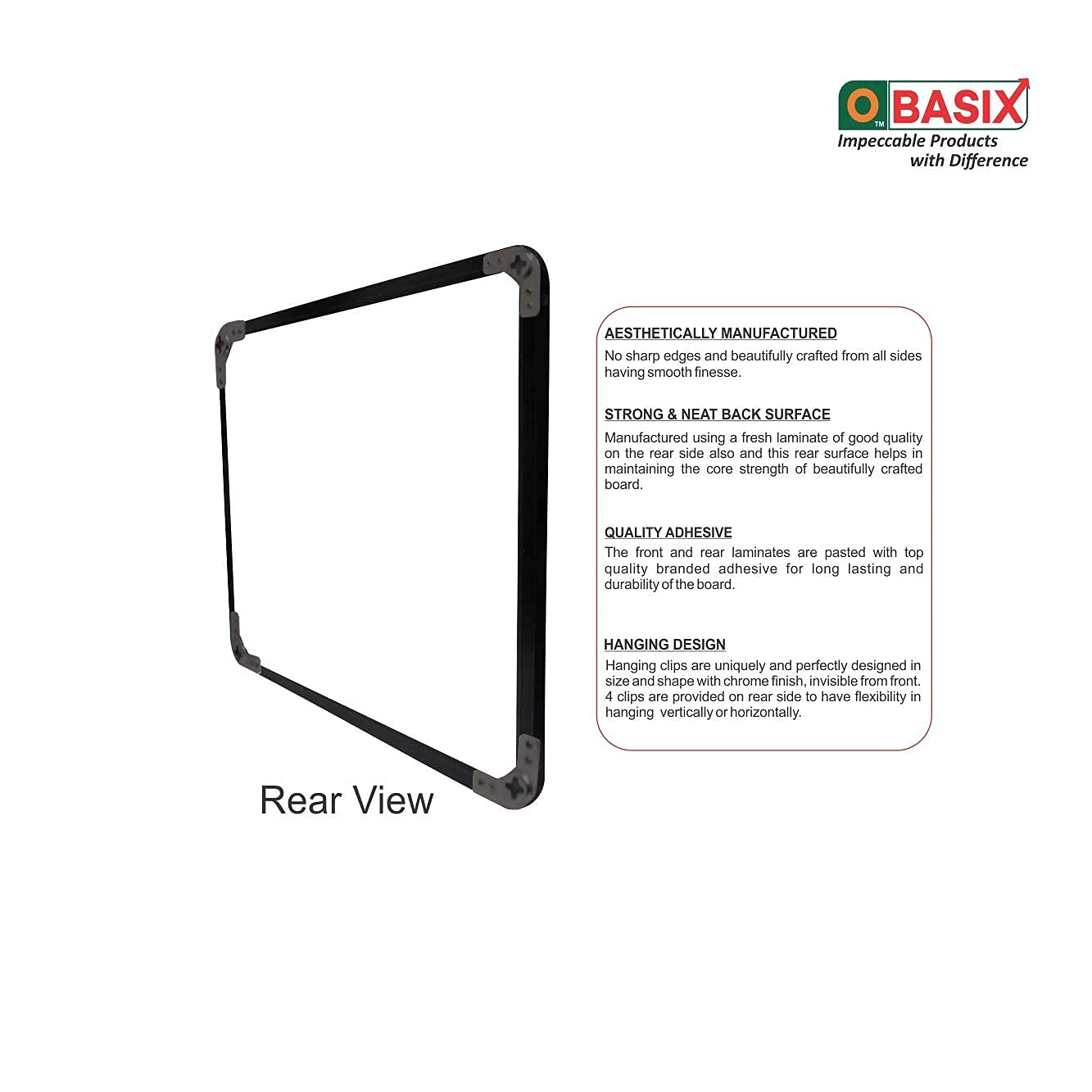 OBASIX® Superior Series Whiteboard 4×8 Feet (Non-Magnetic) | Fine Black Coated Aluminium Frame SWBPCB120240
