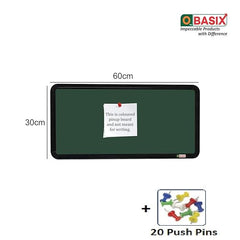 OBASIX® Superior Series Pin Up Bulletin Notice Board (1x2Feet) Green for School College Office | Powder Coated Black Frame SPBGPCB3060