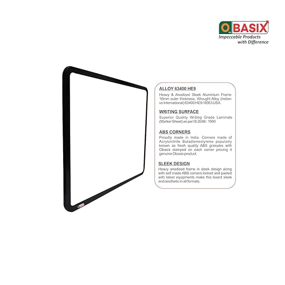 OBASIX® Superior Series White Board 1.5x2 Feet (Non-Magnetic) | Heavy Aluminium Frame Black SWBPCB4560