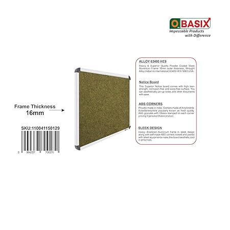 OBASIX® Superior Series Pin-up Bulletin Notice Board (1.5x2 Feet) Olive Green | Natural Finesse Heavy Aluminium Frame SPBOG4560