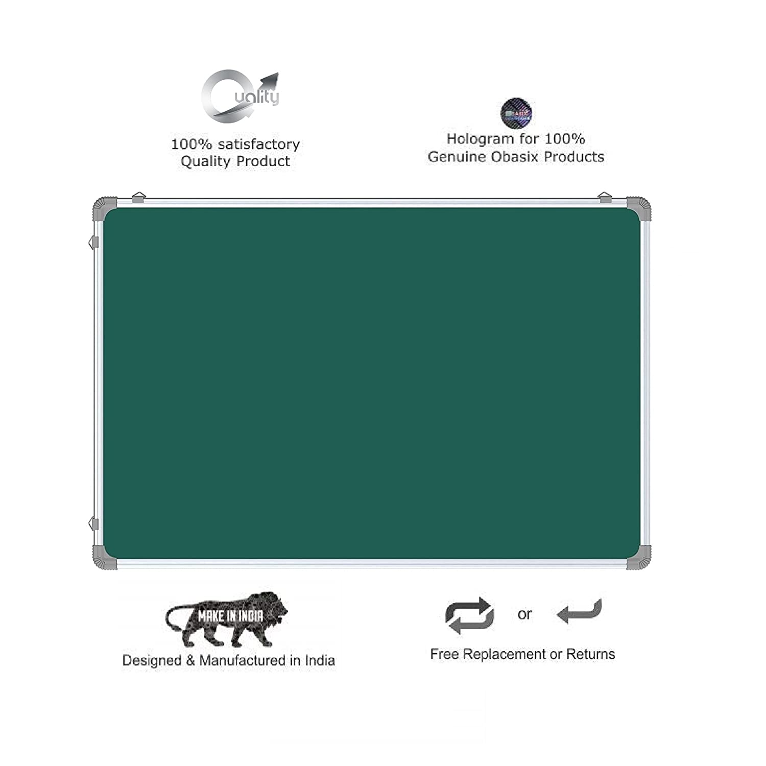 OBASIX® Classic Series Green Chalk Board 1x2 Feet (Non-Magnetic) | Aluminium Frame CGCB3060