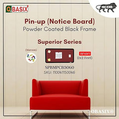 OBASIX® Pin-up (Notice Board) 1x2 Feet Powder Coated Black Frame