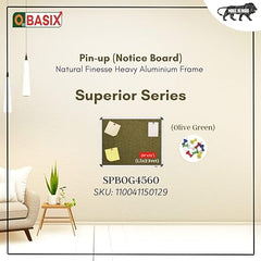 OBASIX® Superior Series Pin-up Bulletin Notice Board (1.5x2 Feet) Olive Green | Natural Finesse Heavy Aluminium Frame SPBOG4560