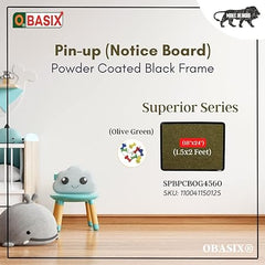 OBASIX® Superior Series Pin-up Bulletin Notice Board (1.5x2 Feet) Olive Green for School College Office | Powder Coated Black Frame SPBPCBOG4560