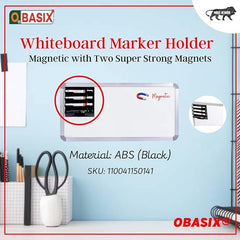 OBASIX® Whiteboard Marker Holder (Magnetic) for School Collage Office|with Two Super Strong Magnets| Material: ABS (Black)