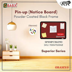 OBASIX® Superior Series Pin-up Bulletin Notice Board (2x3 Feet) Maroon for School College Office | Powder Coated Black Frame SPBMPCB6090