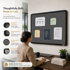 OBASIX® Superior Series Pin-Up Bulletin Notice Board 3x4 Feet Mid Grey | Office, School & College Notice Display Board with Powder Coated Black Aluminium Frame | Wall Mount Pin Board