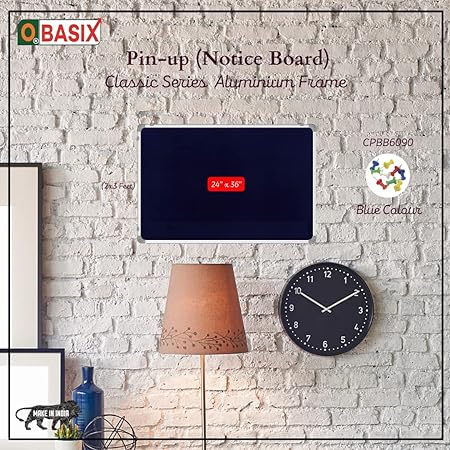 OBASIX® Classic Series Pin Up Bulletin Notice Board (1.5x2Feet) Blue for School College Office | Natural Finesse Aluminium Frame CPBB4560