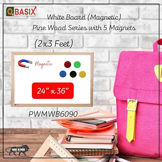 OBASIX® White Board 2x3 feet (Magnetic) Natural Pine Wood | PWMWB6090