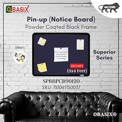 OBASIX® Superior Series Pin-up Bulletin Notice Board (3x4 Feet) Blue for School College Office | Powder Coated Black Frame SPBBPCB90120