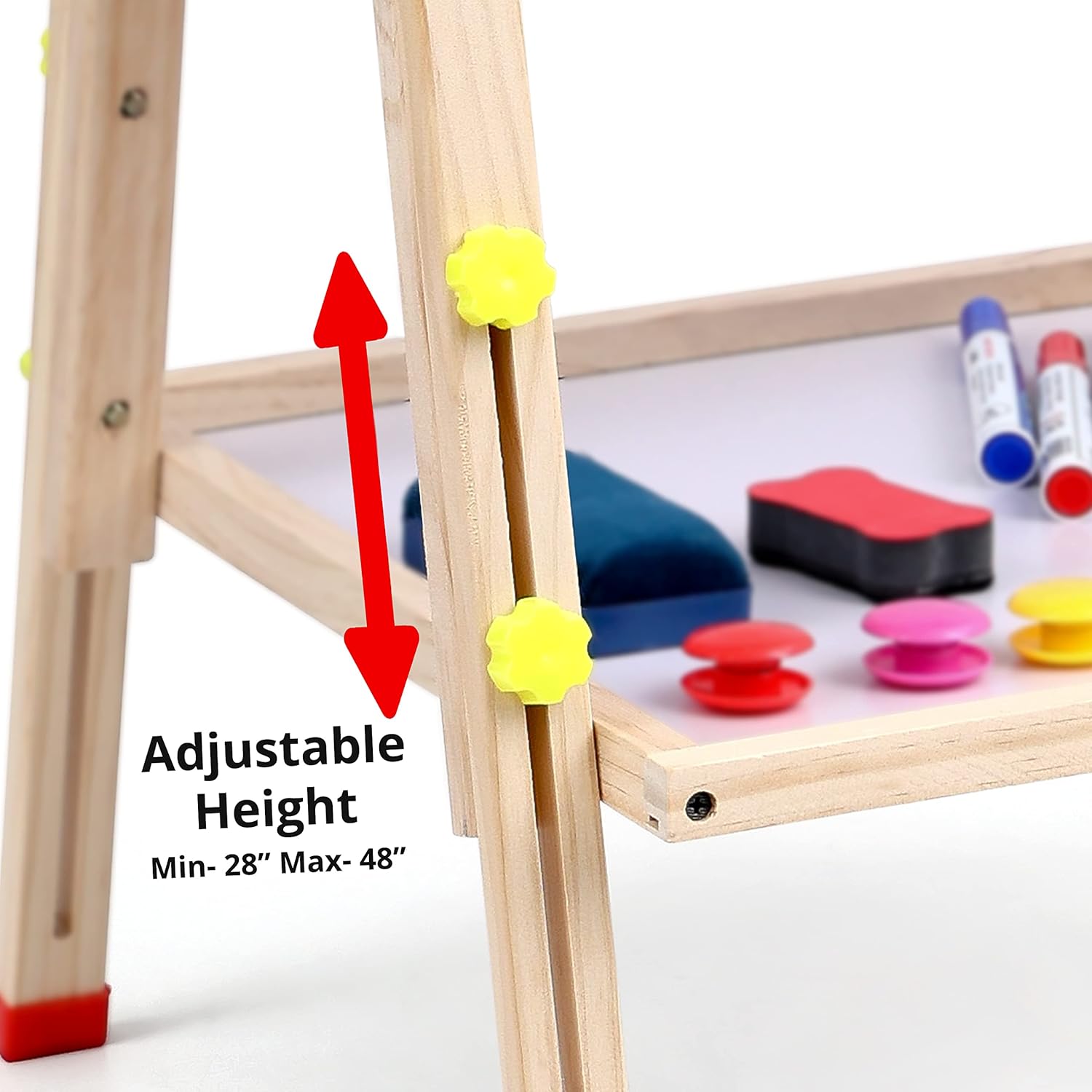 OBASIX® Height Adjustable Magnetic Foldable Whiteboard and Green Chalkboard for Children| Natural Pinewood| WBCB-02