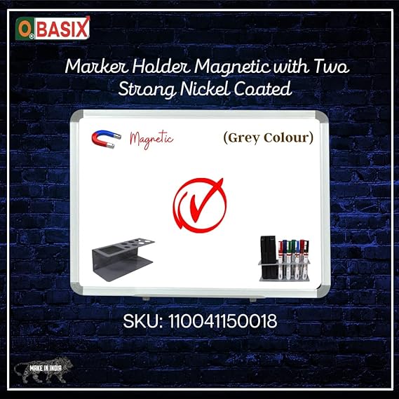 OBASIX®White Board Marker Holder Magnetic with Two Super Strong Magnets | Colour Grey