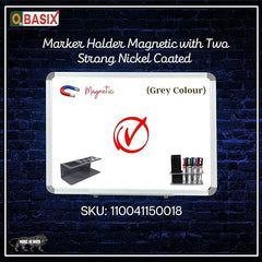 OBASIX®White Board Marker Holder Magnetic with Two Super Strong Magnets | Colour Grey