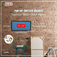 OBASIX® Superior Series Pin-up Bulletin Notice Board (1x2) Feet Turquoise Blue for School College Offices  | Powder Coated Black Frame SPBPCBTB3060