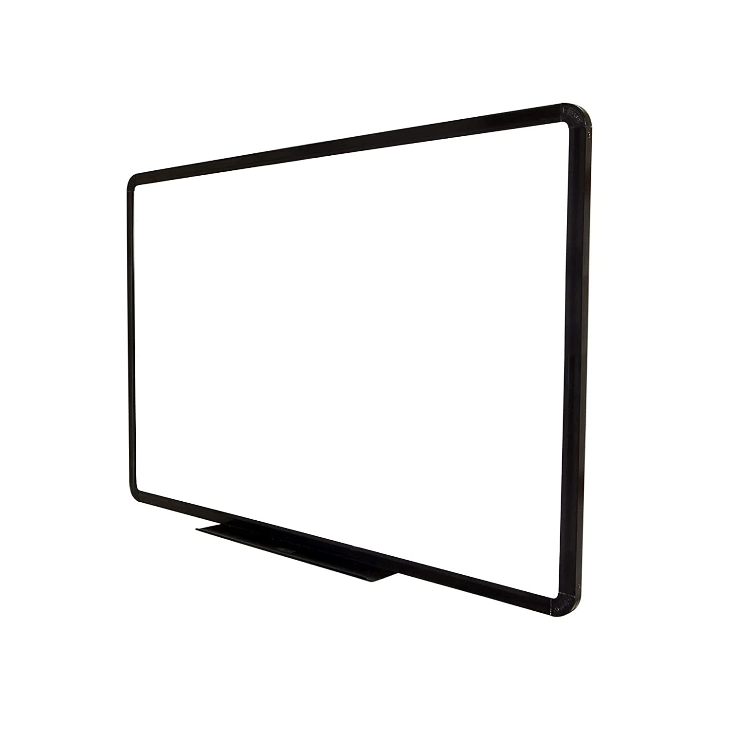 A black non-magnetic whiteboard with a heavy aluminium frame, designed for wall mounting.