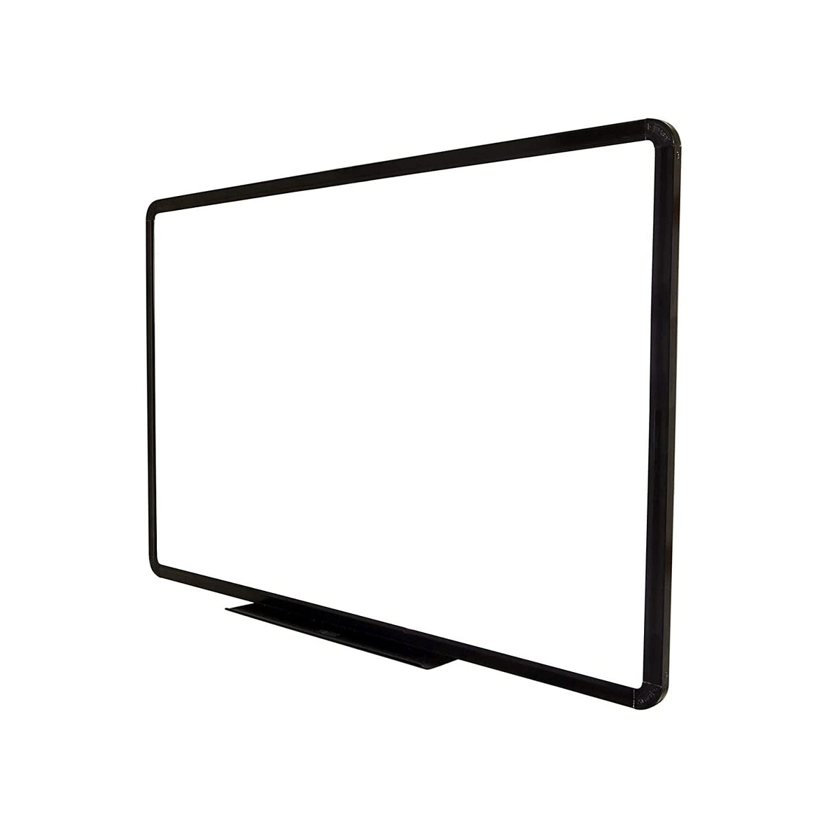 A black non-magnetic whiteboard with a heavy aluminium frame, designed for wall mounting.