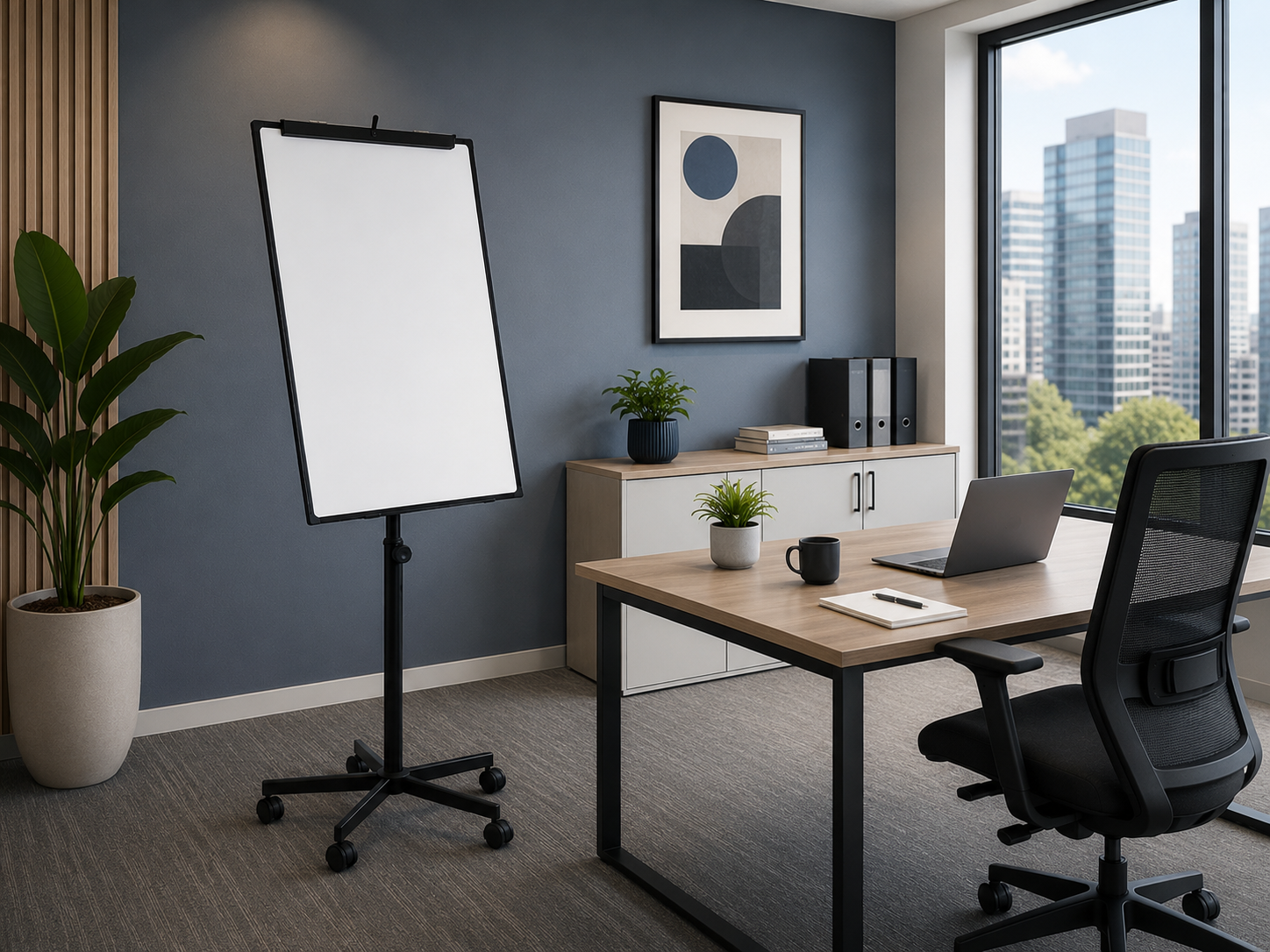 OBASIX® 70x100cms Magnetic Flipchart Stand with Height adjusment Stand with Lockable wheels | Powder Coated Black