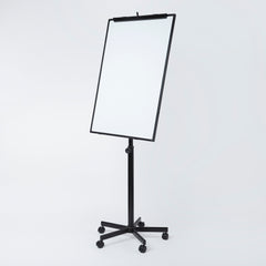 OBASIX® 70x100cms Magnetic Flipchart Stand with Height adjusment Stand with Lockable wheels | Powder Coated Black