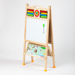 OBASIX® Magnetic Foldable Whiteboard and Green Chalkboard with Beads for Children|Natural Pinewood| WBCB-01