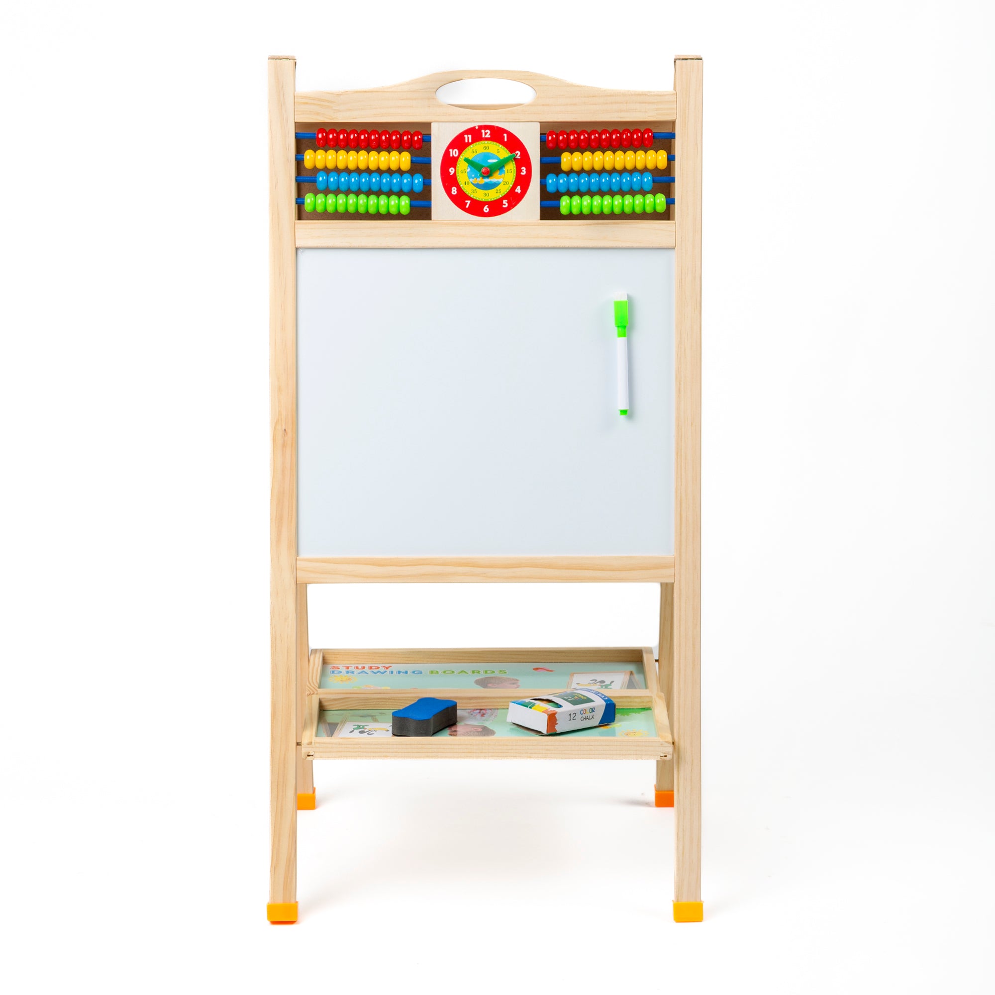 OBASIX® Magnetic Foldable Whiteboard and Green Chalkboard with Beads for Children|Natural Pinewood| WBCB-01