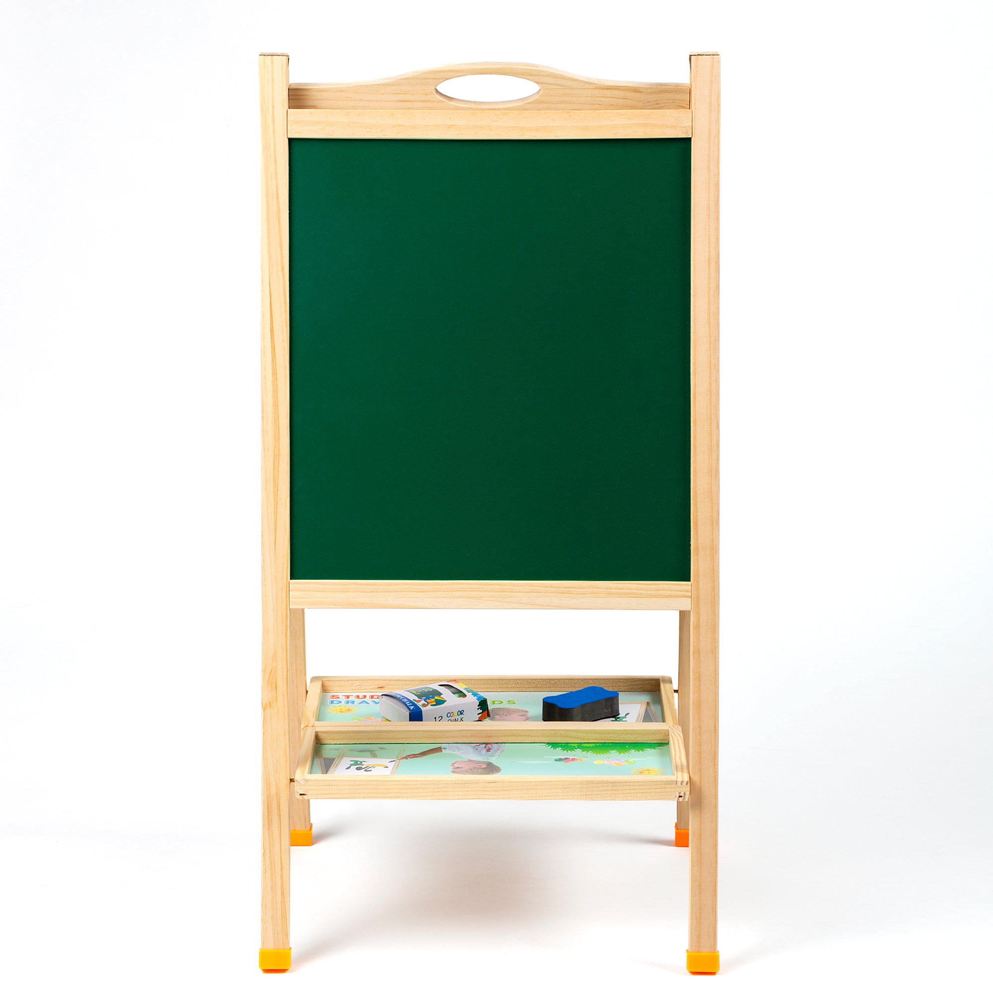 OBASIX® Magnetic Foldable Whiteboard and Green Chalkboard with Beads for Children|Natural Pinewood| WBCB-01