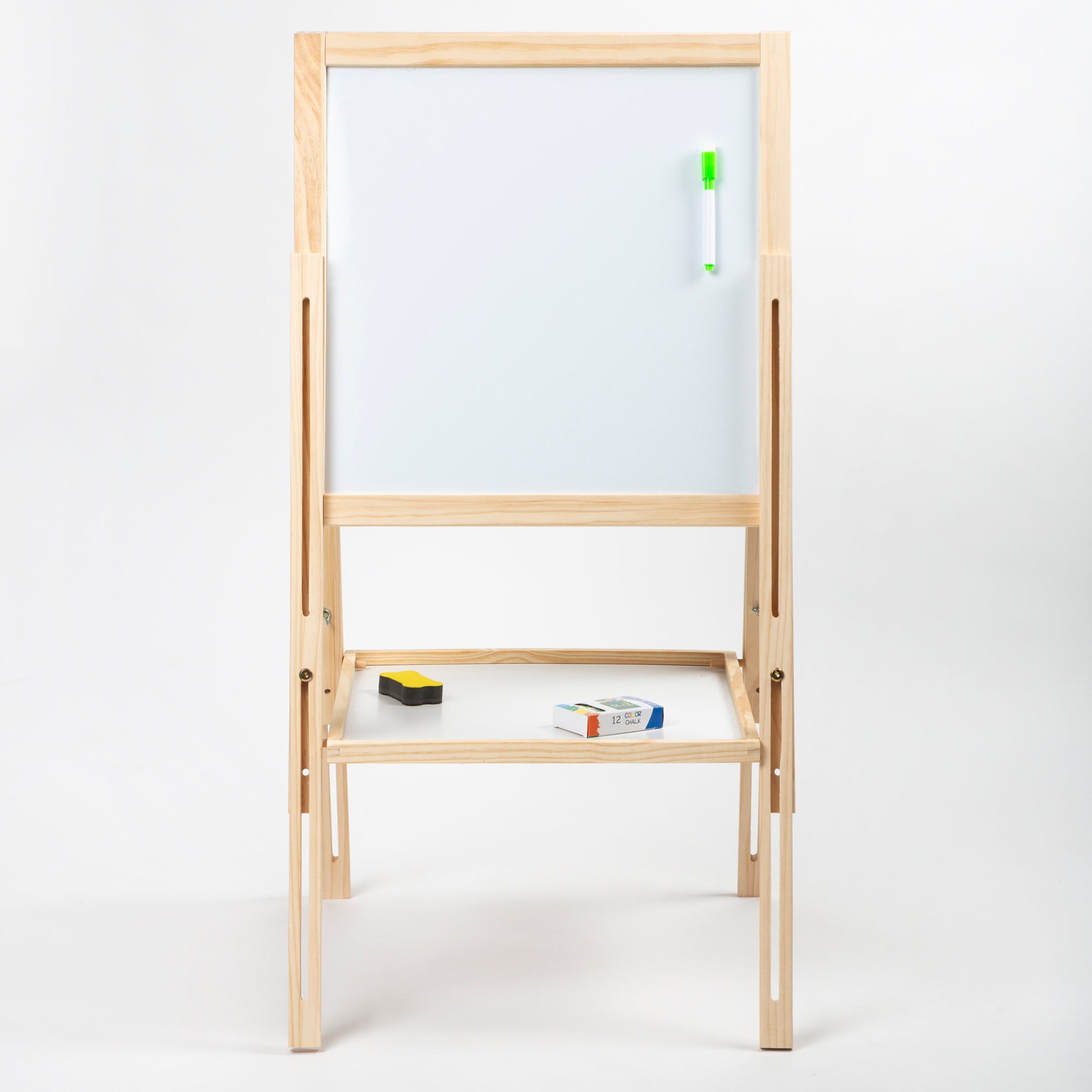 OBASIX® Height Adjustable Magnetic Foldable Whiteboard and Green Chalkboard for Children| Natural Pinewood| WBCB-02