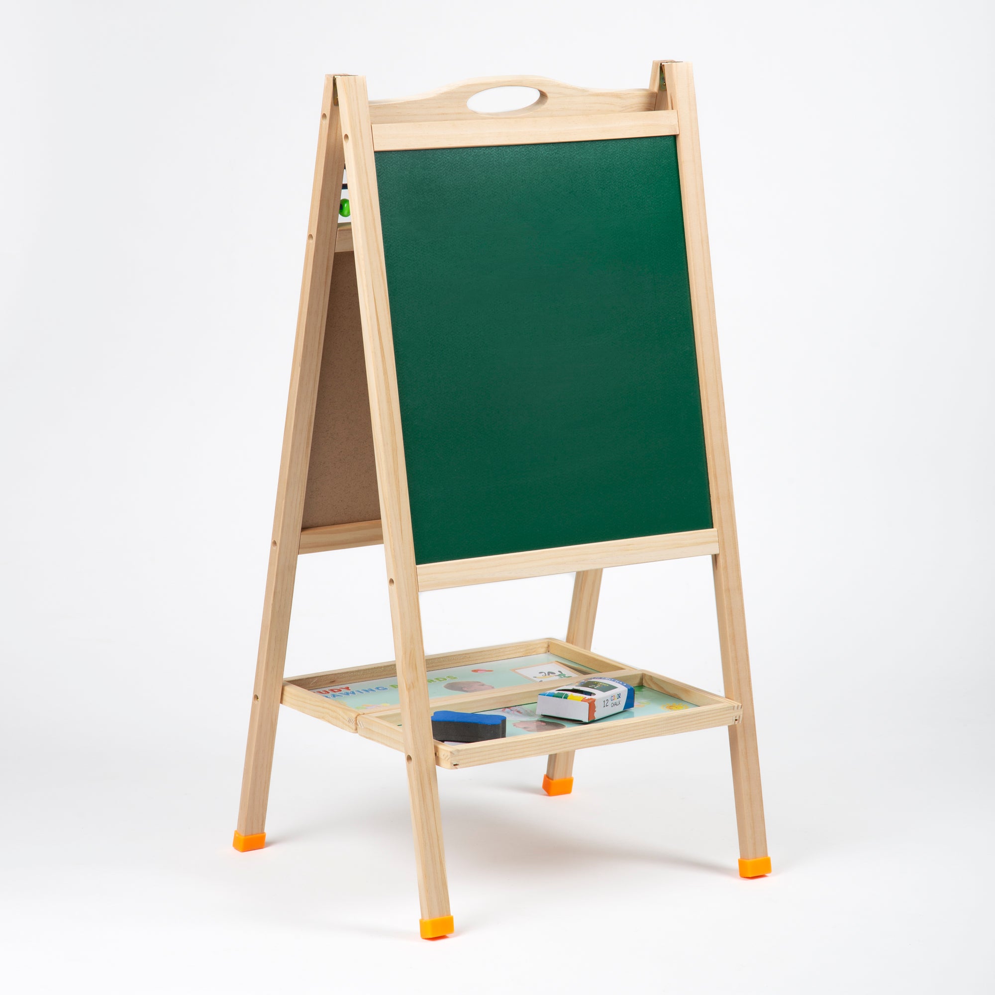 OBASIX® Magnetic Foldable Whiteboard and Green Chalkboard with Beads for Children|Natural Pinewood| WBCB-01