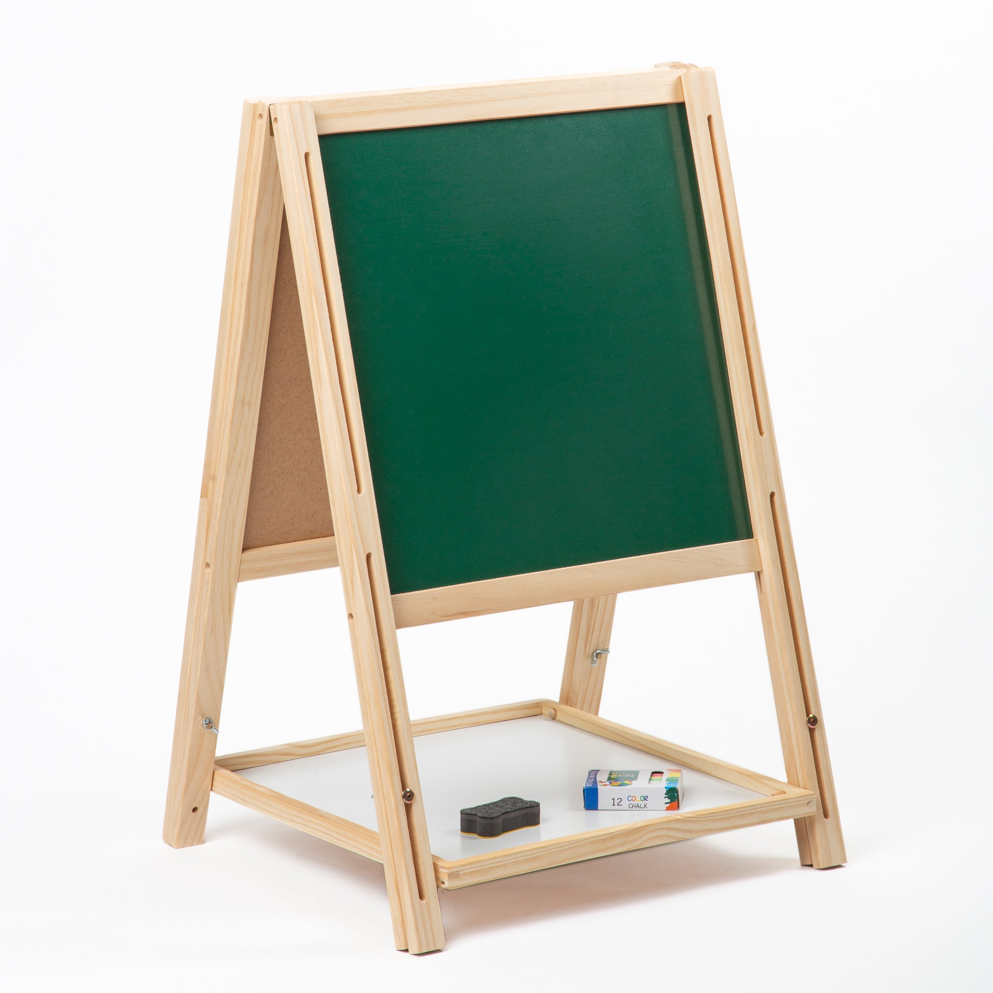 OBASIX® Height Adjustable Magnetic Foldable Whiteboard and Green Chalkboard for Children| Natural Pinewood| WBCB-02