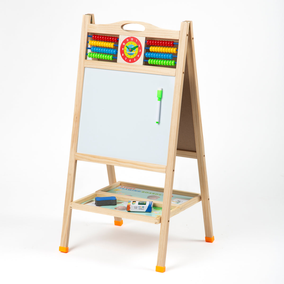 OBASIX® Magnetic Foldable Whiteboard and Green Chalkboard with Beads for Children|Natural Pinewood| WBCB-01