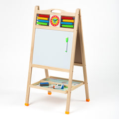 OBASIX® Magnetic Foldable Whiteboard and Green Chalkboard with Beads for Children|Natural Pinewood| WBCB-01