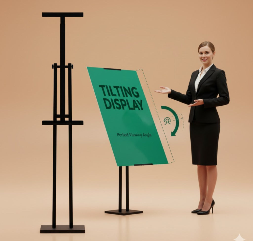 OBASIX® Height Adjustabe Metal Display Stand for Commercial Advertisement Poster Stand Restaurants Menu | Powder Coated Black AMS-06